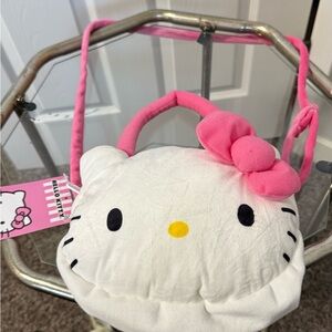 Hello Kitty Plush Purse With Pink Bow And Shoulder Strap